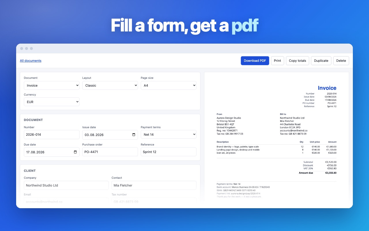 Invoice Generator — screen 1