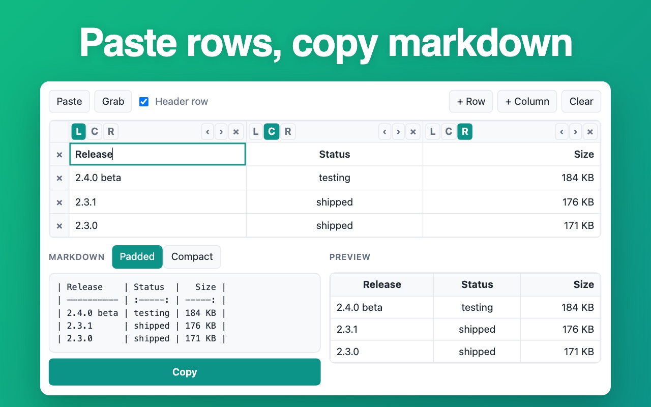 Markdown Table Generator — screen 1